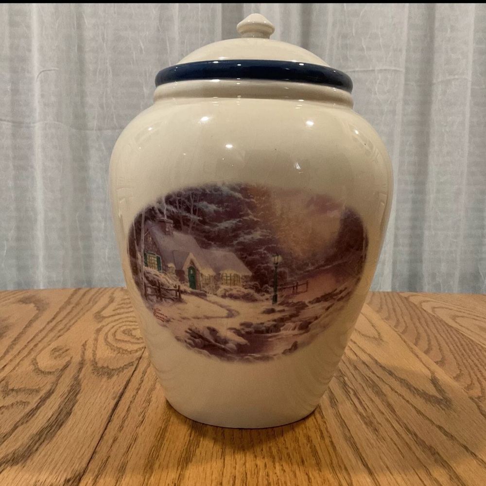 THOMAS KINKADE painter of light evening glow 4956 cookie jar EUC